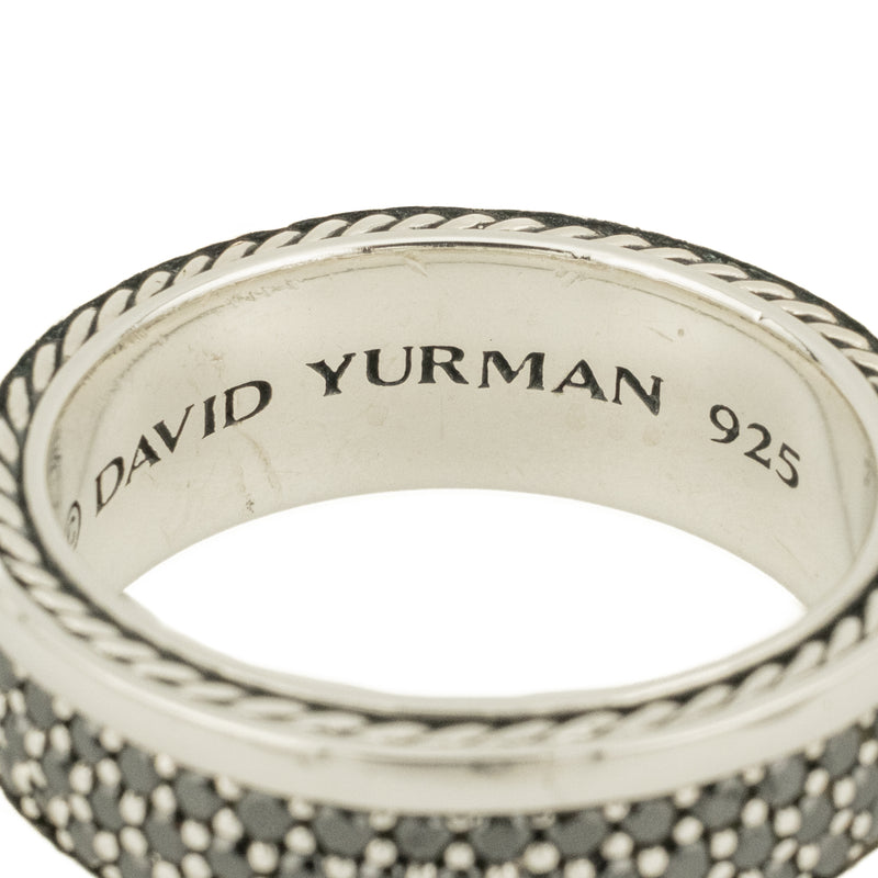 David Yurman Streamline Three Row Black Diamond Accented Gent's Band Ring in Sterling 925 Silver - Size 12