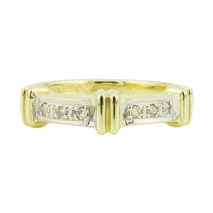 Single Cut Diamond Accented Wedding Band Ring in 14K Two-Tone Gold - Size 7