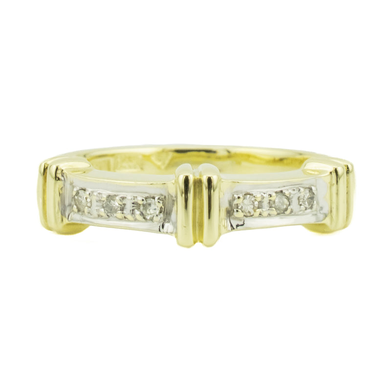 Single Cut Diamond Accented Wedding Band Ring in 14K Two-Tone Gold - Size 7