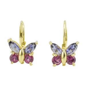 Multicolor Butterfly Earrings in 14K Yellow Gold - 1.9 Grams