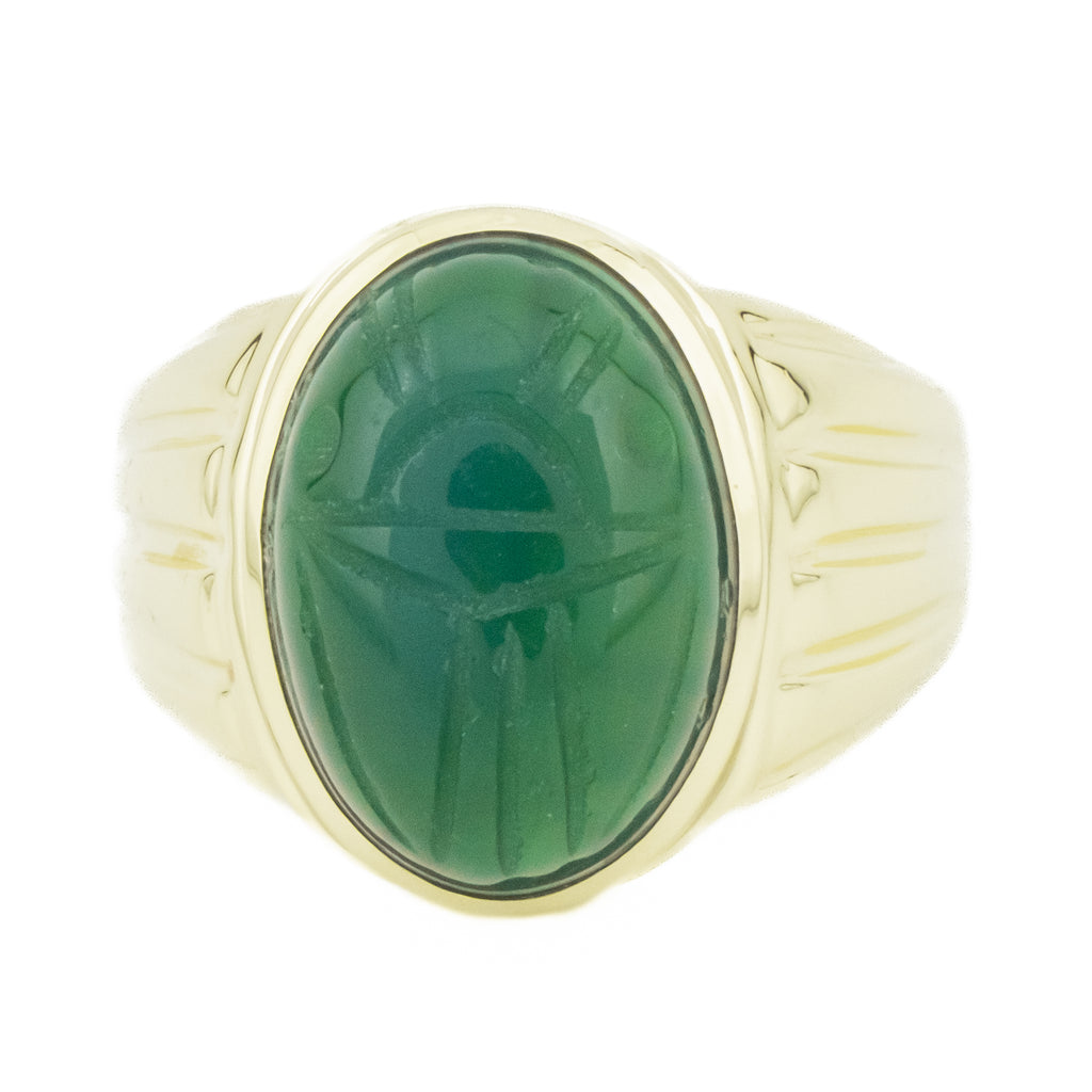 Jade Scarab Solitaire Ring in 10K Yellow Gold - Size 6.75