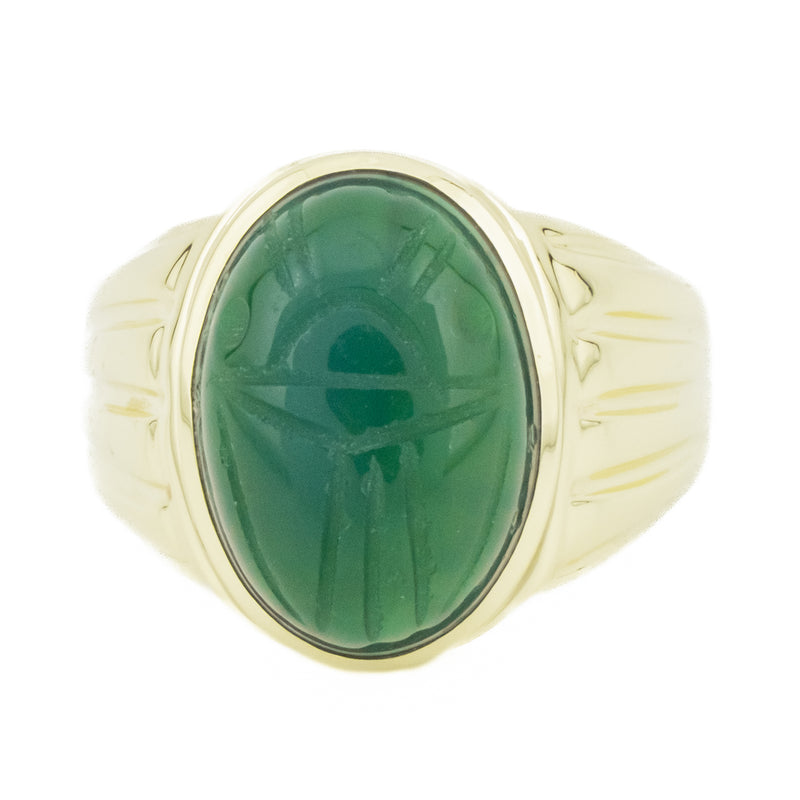 Jade Scarab Solitaire Ring in 10K Yellow Gold - Size 6.75