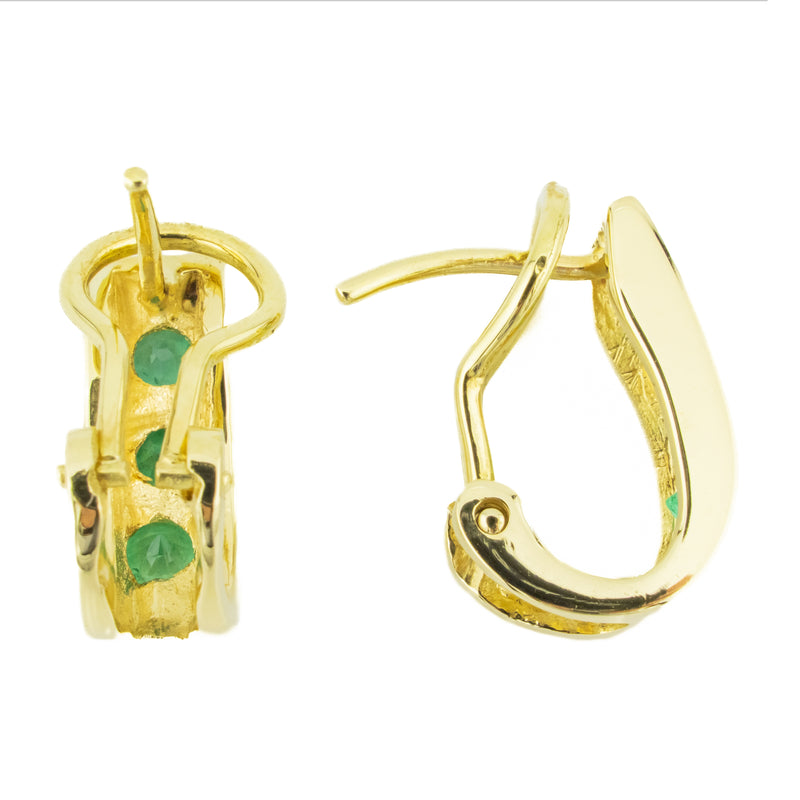 0.60ctw Round Emerald Accented Gemstone Earrings in 18K Yellow Gold - 5.7 Grams