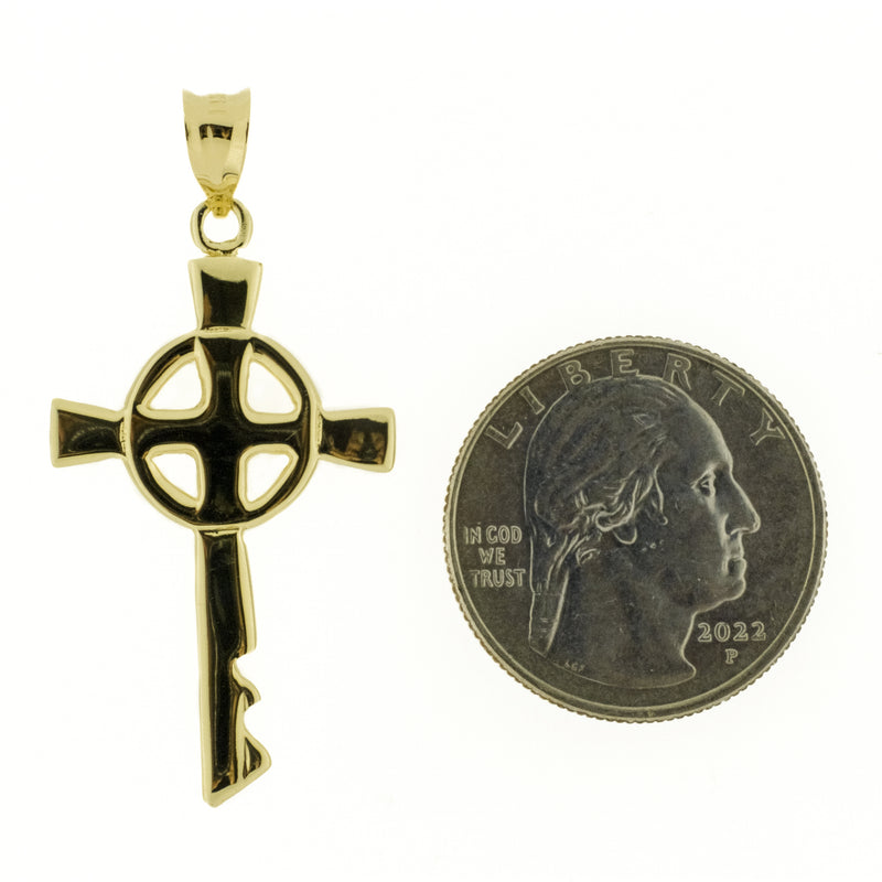 Cross Key Pendant in 14K Yellow Gold