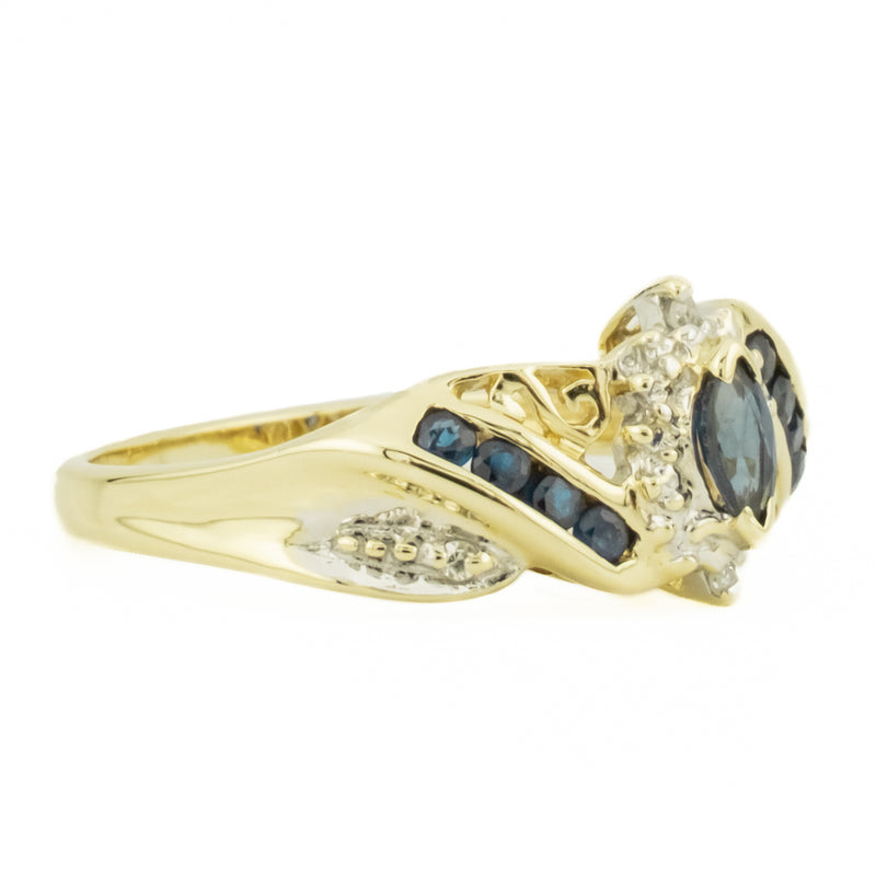 0.16ctw Marquise Sapphire and Diamond Accents Ring in 10K Yellow Gold - Size 6.75