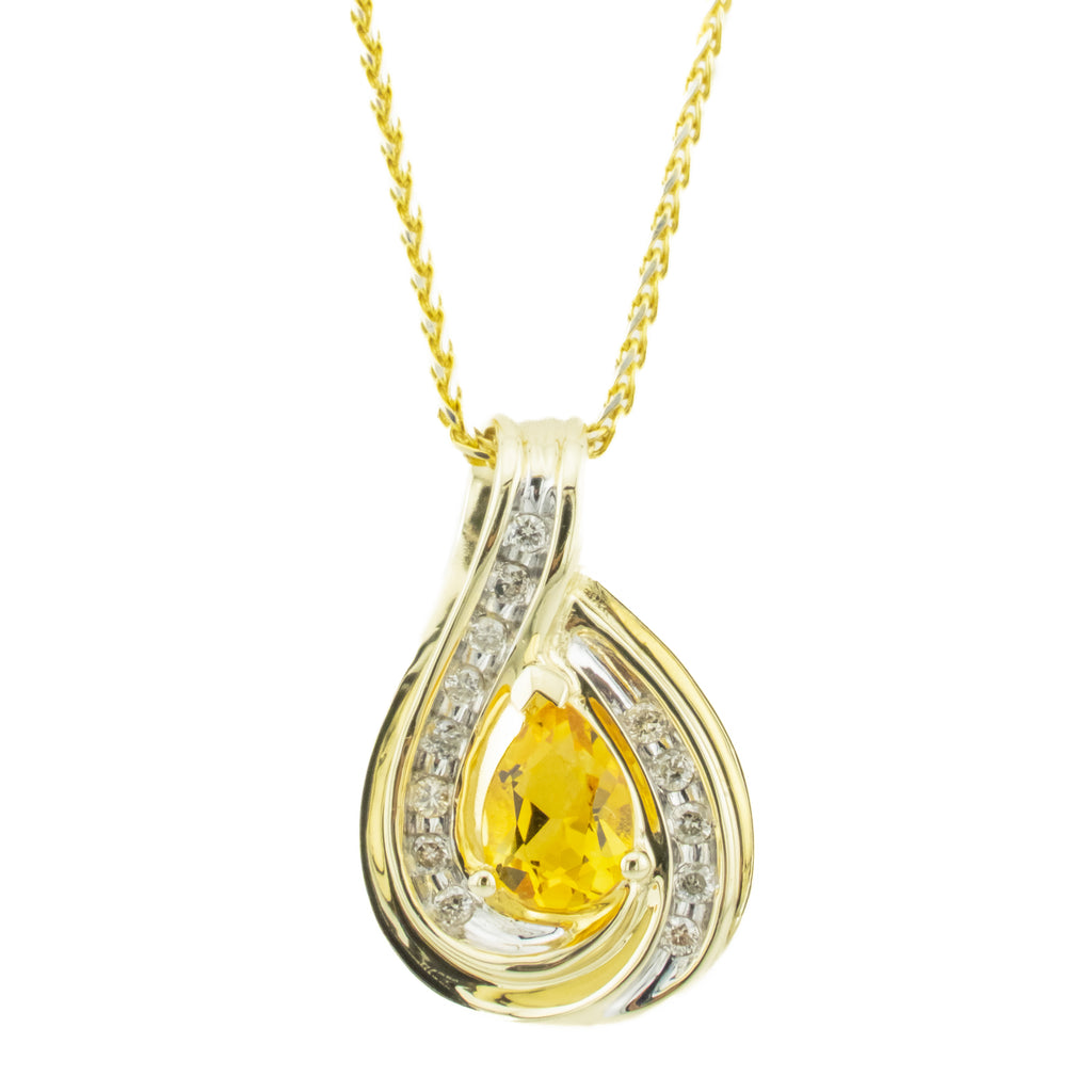 0.42ctw Pear Cut Citrine with Diamond Accents Pendant in 14K Yellow Gold
