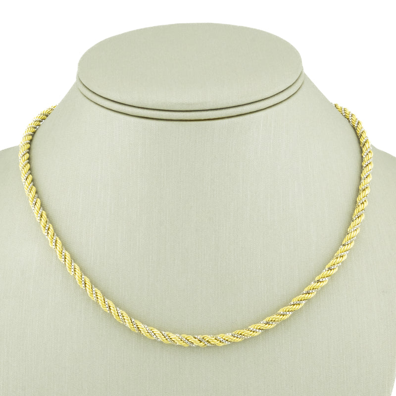 5mm Wide Fancy Rope 16" Chain Necklace in 18K Two-Tone Gold