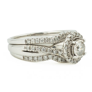 0.25ctw Round Diamond H/I1 & Accented Bridal Wedding Set in 14K White Gold - Size 7.25