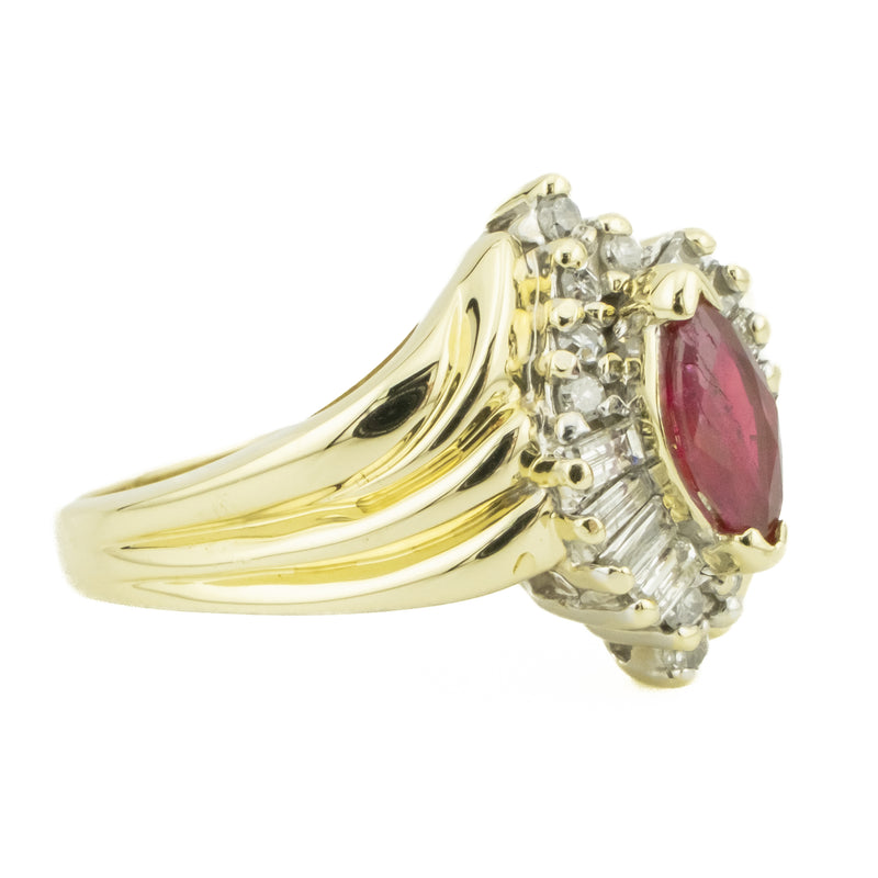 0.40ctw Marquise Ruby & Diamond Accented Gemstone Ring in 14K Yellow Gold - Size 6.5