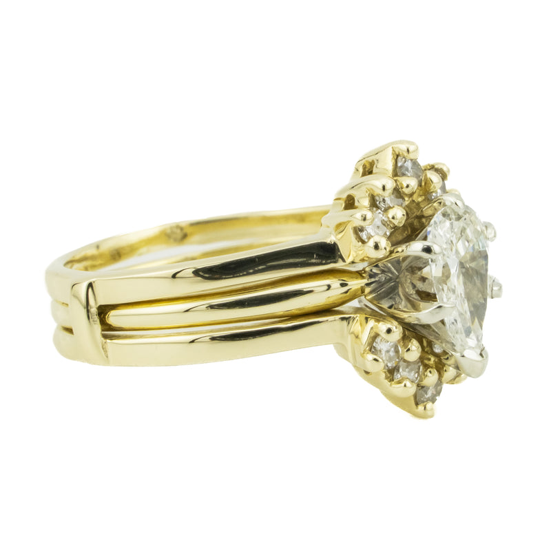 0.75ct Pear Diamond SI1/H & Diamond Accented Bridal Ring Set in 14K Yellow Gold - Size 7.5