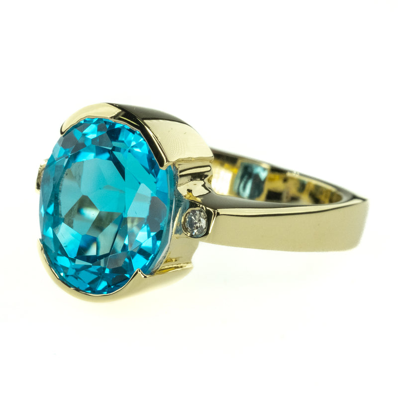9.74ctw Blue Topaz with Diamond Accents Gemstone Ring in 14K Yellow Gold - Size 6