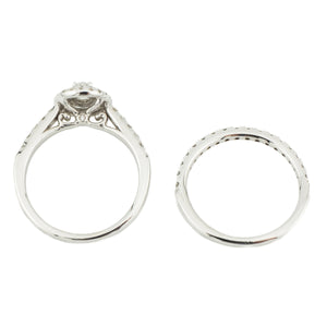 0.20ctw Oval Diamond Double Halo Engagement Bridal Set in 10K White Gold -Size 5.75