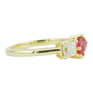 GIA 0.44ctw Princess Cut Diamond & 0.25ctw Pear Cut Ruby Ring in 14K Yellow Gold - Size 6.75
