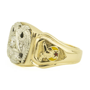 0.25ctw Round Brilliant Solitaire Diamond Masonic Ring in 14K Two-Tone Gold - Size 10.75