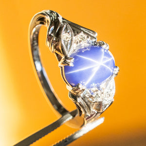 2.35ct Oval Lindy Star Sapphire & Diamond Accented Ring in 14K White Gold - 6.5