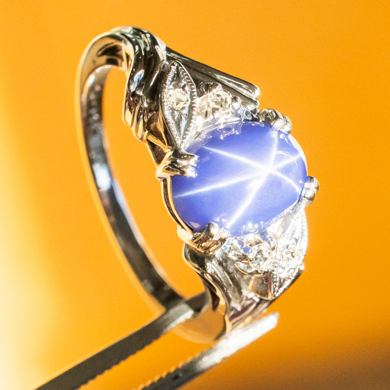 2.35ct Oval Lindy Star Sapphire & Diamond Accented Ring in 14K White Gold - 6.5