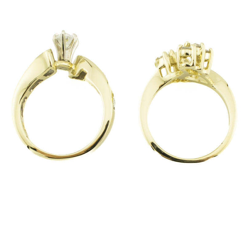 0.33ctw Marquise Diamond and Round Accented Diamond Wedding Set in 14K Yellow Gold - Size 4.25