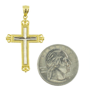 Gold Cross Pendant in 14K Two Tone Gold - 2.2 Grams