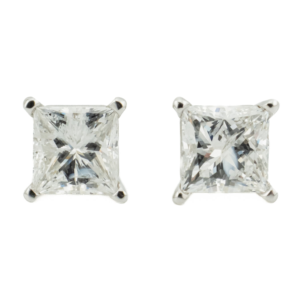 2.00ctw Princess Cut Diamond Solitaire Stud Earrings in 14K White Gold