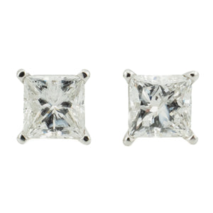 2.00ctw Princess Cut Diamond Solitaire Stud Earrings in 14K White Gold