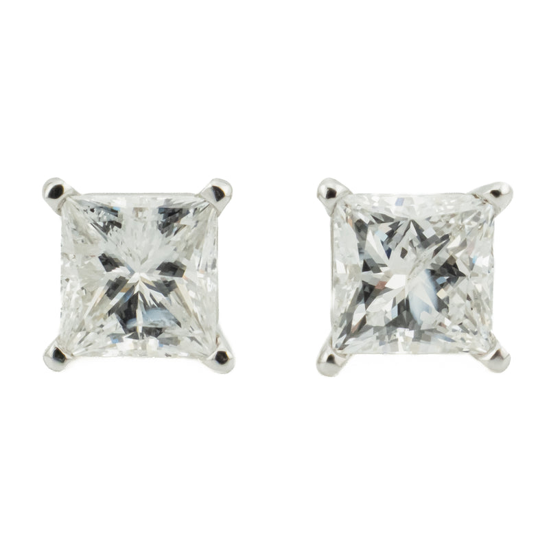 2.00ctw Princess Cut Diamond Solitaire Stud Earrings in 14K White Gold