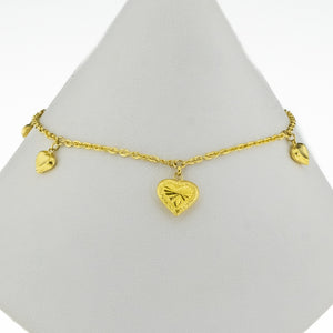 Heart Charms Bracelet 7" in 23K Yellow Gold