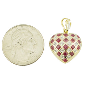 Diamond and Ruby Accented Heart Pendant Charm in 14K Yellow Gold - No Chain Included
