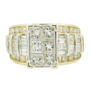 4.00ctw Diamond Cluster Engagement Ring in 14K Two-Tone Gold -Size 6.75