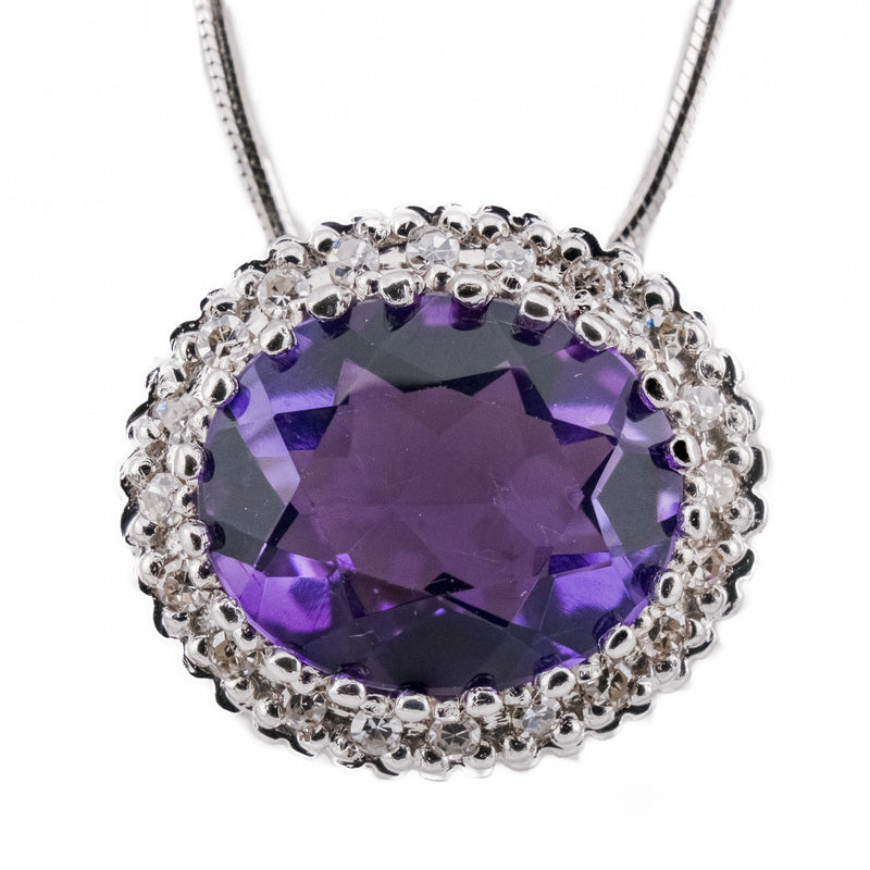 5.09ct Amethyst and Diamond Accented Gemstone Pendant on 18" Chain in 14K White Gold