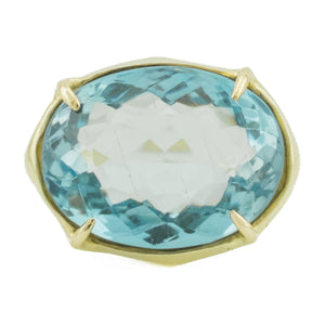 12ctw Oval Blue Topaz Solitaire Gemstone Ring in 14K Yellow Gold - Size 6