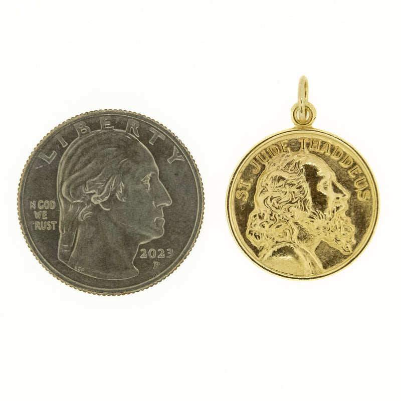 4.6 GramsSt Jude Thaddeus Detailed Coin Pendant Charm in 14K Yellow Gold
