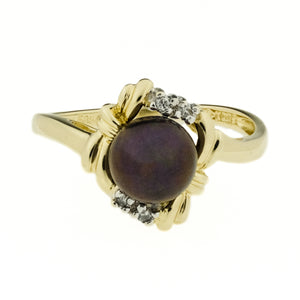 6.7mm Black Pearl and Diamond Accents Ring in 14K Two-Tone Gold - Size 6