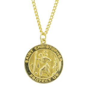 Saint Christopher Medal Pendant on 32" Curb Chain in 14K Yellow Gold -17.4 Grams