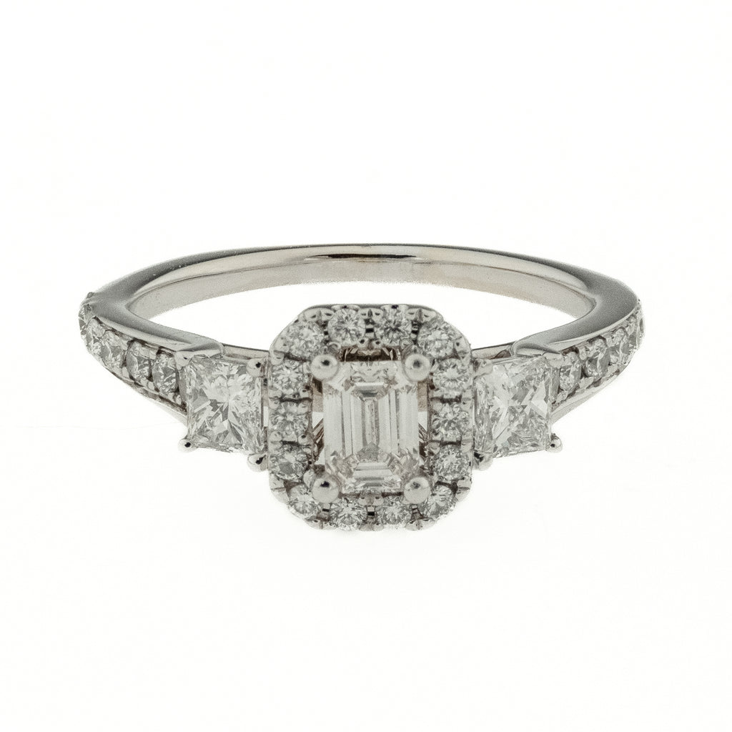 0.25ct Emerald Cut Diamond with Accents Engagement Ring in 14K White Gold - Size 4.75