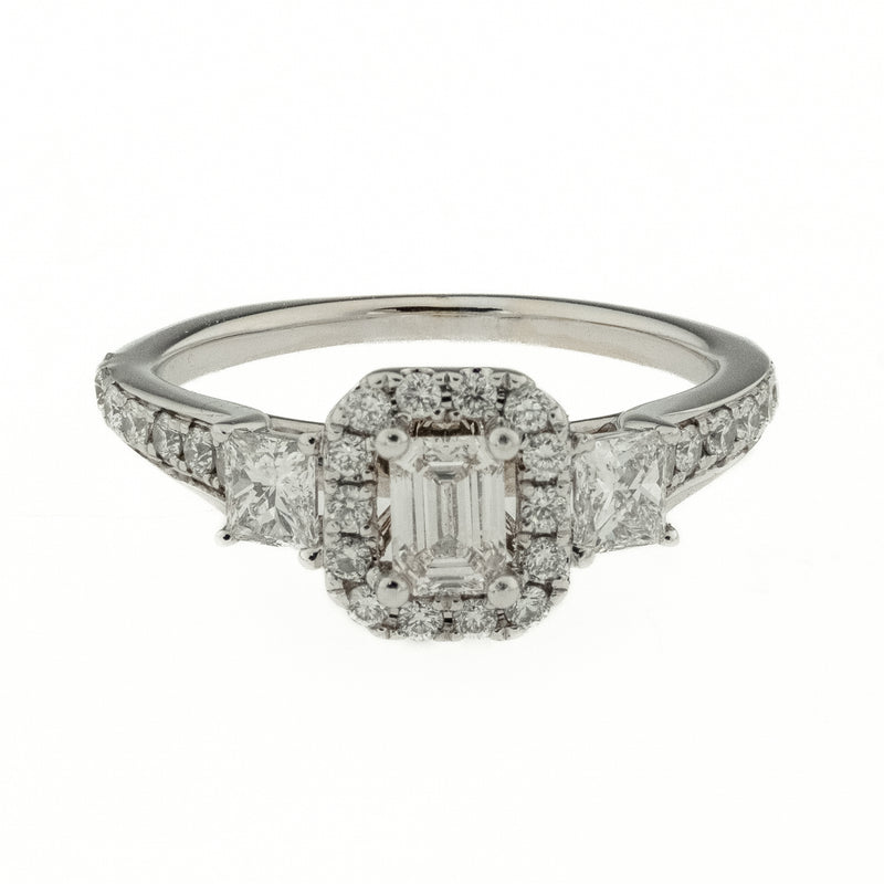 0.25ct Emerald Cut Diamond with Accents Engagement Ring in 14K White Gold - Size 4.75