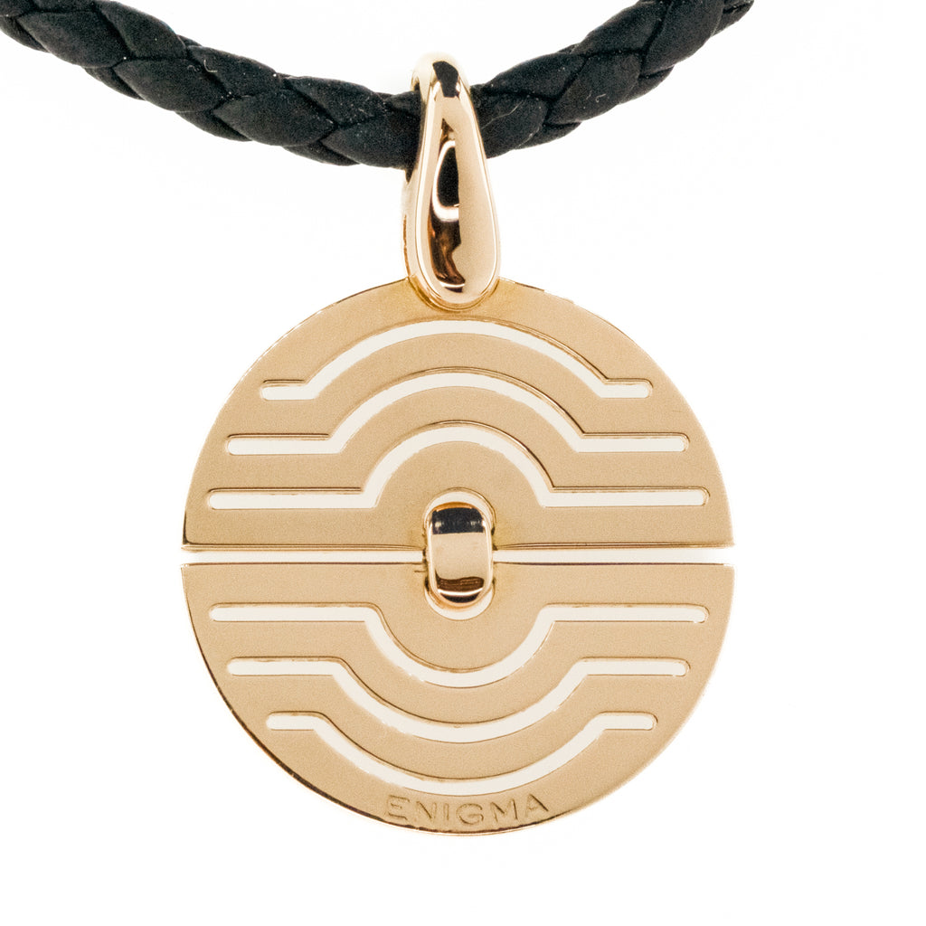 Enigma by Gianni Bulgari Pendant on 16.5" Black Leather Strap Necklace in 18K Rose Gold