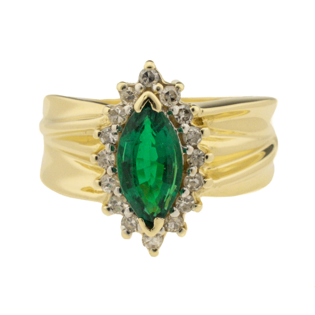 0.71ctw Emerald and 0.25ctw Diamond Accented Gemstone Ring in 14K Yellow Gold - Size 6.75
