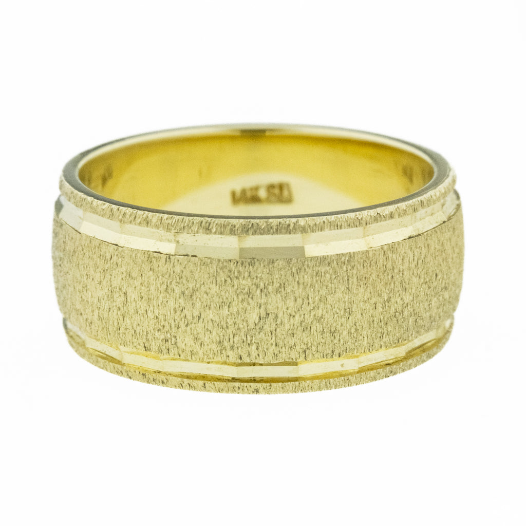 8mm Wide Brushed Finish Wedding Band in 14K Yellow Gold - Size 5.75