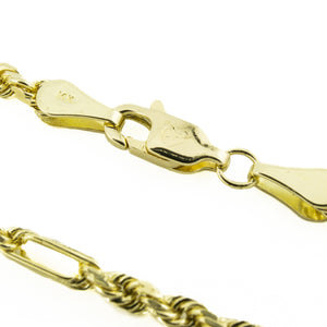 3mm Wide Fancy Rope Link Chain 8" Bracelet in 14K Yellow Gold - 5.6 grams