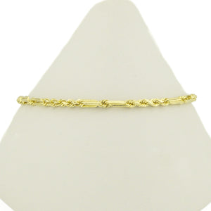 3mm Wide Fancy Rope Link Chain 8" Bracelet in 14K Yellow Gold - 5.6 grams