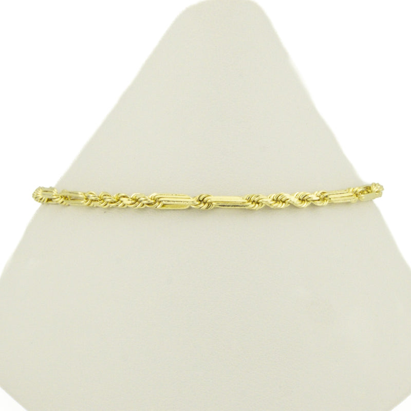 3mm Wide Fancy Rope Link Chain 8" Bracelet in 14K Yellow Gold - 5.6 grams