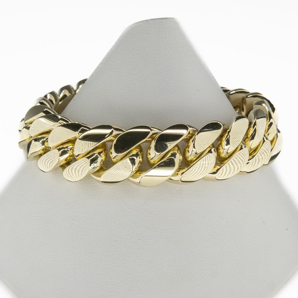 8.5" Solid Cuban Link Bracelet in 10K Yellow Gold - 155.3 grams