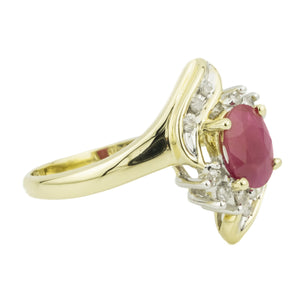 0.75ctw Oval Ruby & Diamond Accented Gemstone Ring in 14K Yellow Gold - Size 7