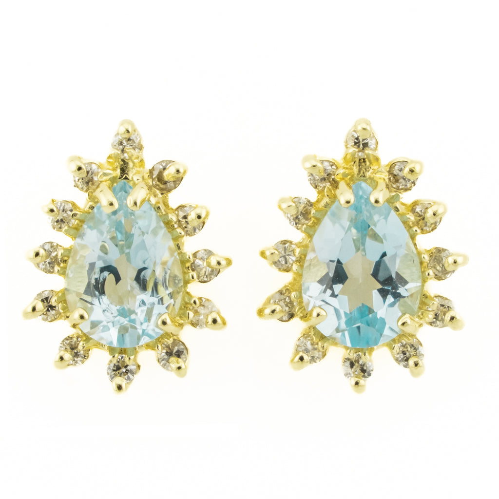 Blue Topaz and Diamond Drop Stud Earrings in 14K Yellow Gold