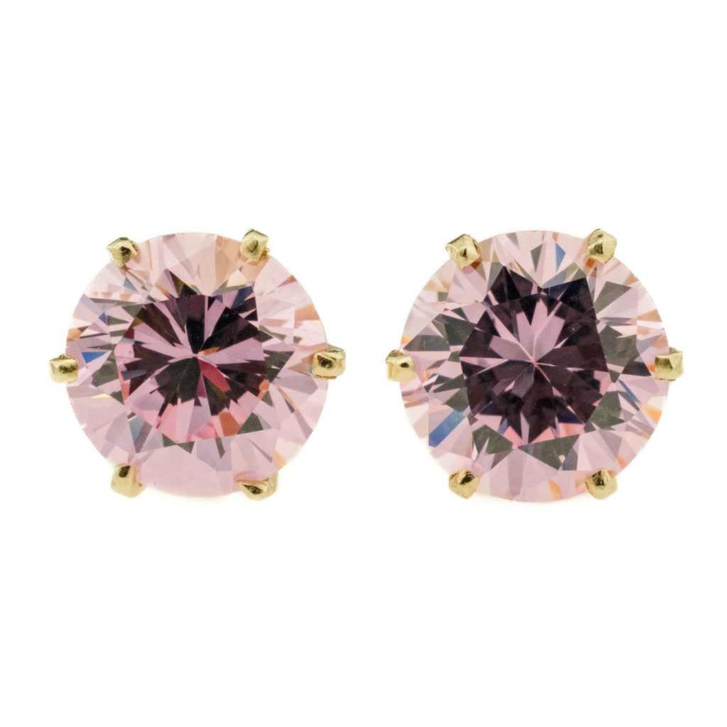 Pink Cubic Zirconia Stud Earrings in 14K Yellow Gold