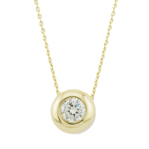 Reversible Bezel Set 1.00ctw Round Diamond Solitaire Pendant on 18" Chain in 18K Two-Tone Gold