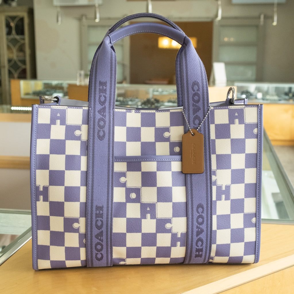 Coach Smith Tote Bag With Checkerboard Print in Silver/Light Violet/Chalk - CR101