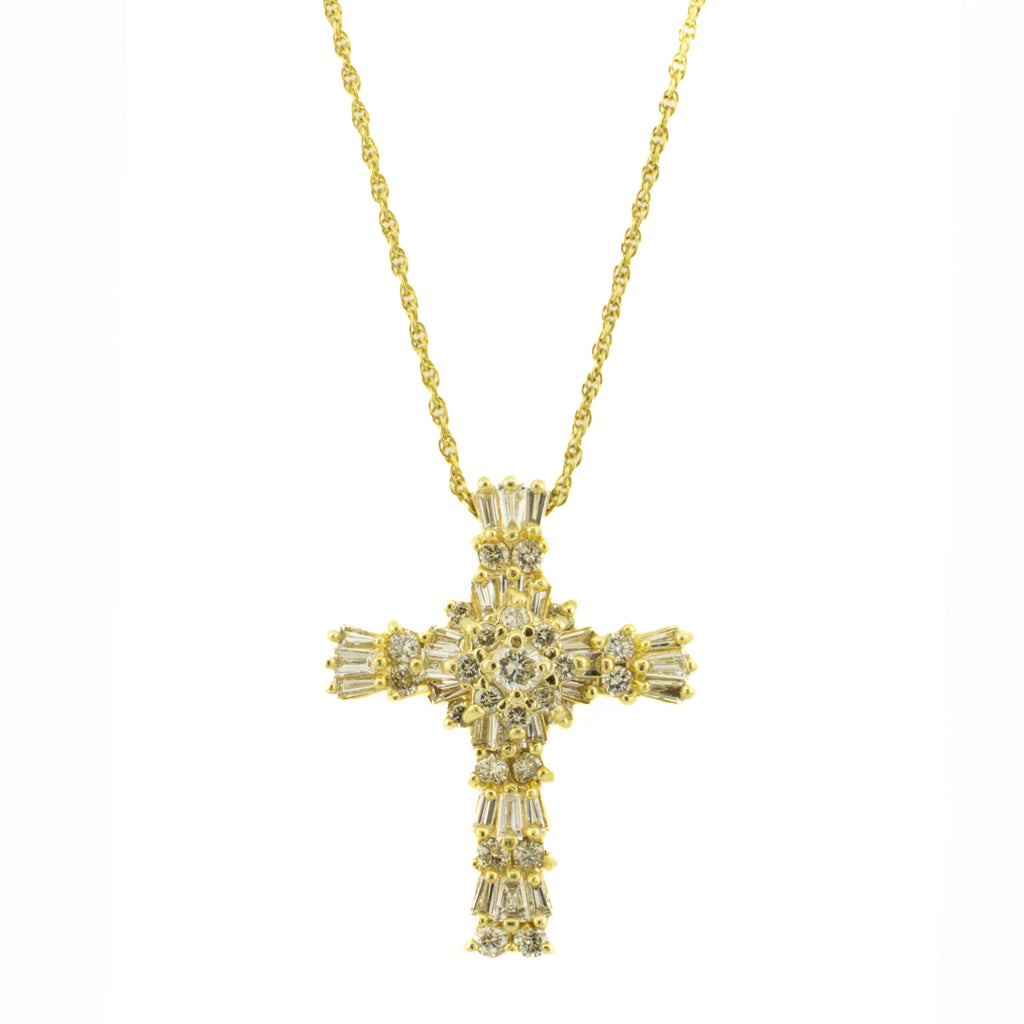 1.31ctw Diamond Accented Cross Pendant with 18" Fine Chain in 14K Yellow Gold