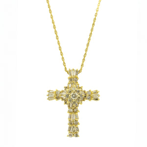 1.31ctw Diamond Accented Cross Pendant with 18" Fine Chain in 14K Yellow Gold