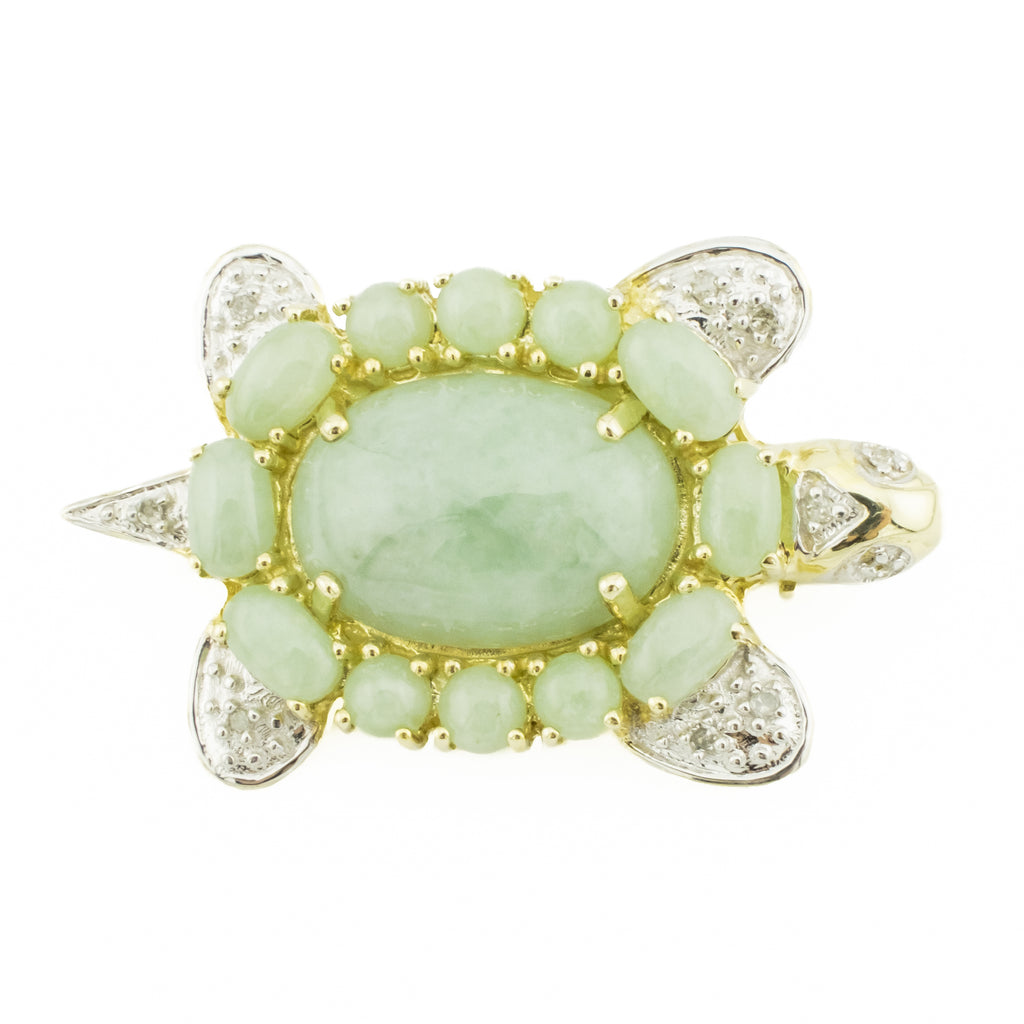 Natural Jade Gemstone with Diamond Accents Brooch Pin in 10K Two-Tone Gold